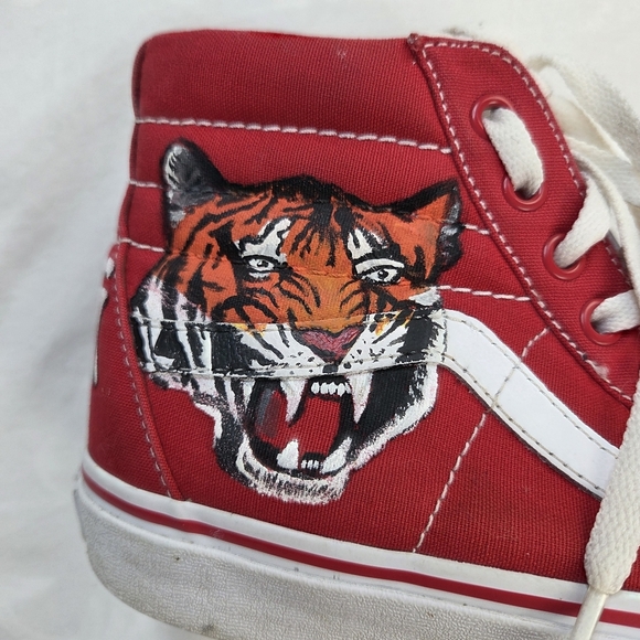 Vans Sk8-Hi Red Tiger Custom Hand Painted High Top Sneakers Size US 6.5/Women 8 - Picture 7 of 13